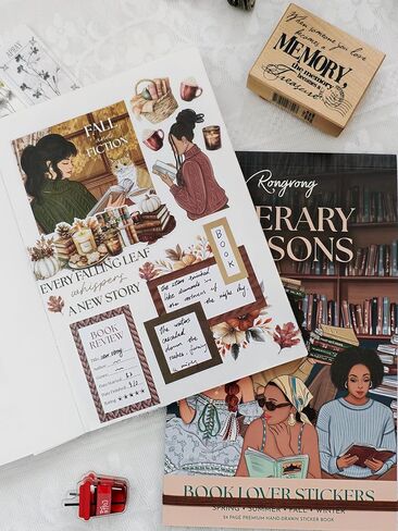 كتاب ملصقات الفصول الأدبية - ملصقات مخططة لمحبي الكتب لليوميات، سجل القصاصات وتتبع القراءة، ملصقات زخرفية موسمية لفصل الشتاء والربيع والصيف والخريف، هدية قرطاسية للكتب in Kuwait