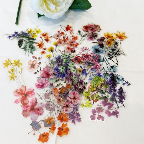 50PCS Flower PET Transparent Stickers Nature Decals Waterproof Decorative Decals for Scrapbook DIY Crafts Album Bullet Journal Planner Water Bottles Phone Cases Laptops in Saudi Arabia