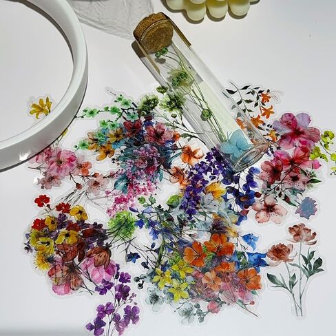 50PCS Flower PET Transparent Stickers Nature Decals Waterproof Decorative Decals for Scrapbook DIY Crafts Album Bullet Journal Planner Water Bottles Phone Cases Laptops in Saudi Arabia