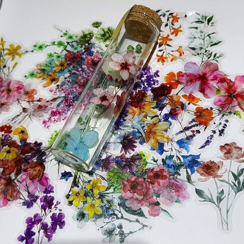 50PCS Flower PET Transparent Stickers Nature Decals Waterproof Decorative Decals for Scrapbook DIY Crafts Album Bullet Journal Planner Water Bottles Phone Cases Laptops in Saudi Arabia