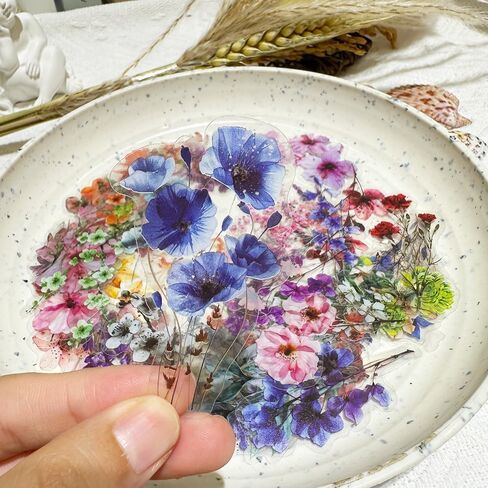 50PCS Flower PET Transparent Stickers Nature Decals Waterproof Decorative Decals for Scrapbook DIY Crafts Album Bullet Journal Planner Water Bottles Phone Cases Laptops in Saudi Arabia