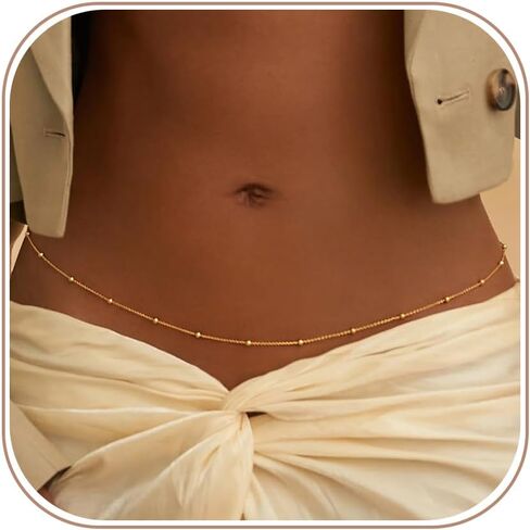 سلاسل الخصر ascomy للنساء 14k مطلية بالذهب 2pcs سلاسل الجسم الطبقات اللؤلؤ الكوبي الأقمار الصناعية الخرز حبل عملة القلب قلادة حزام البطن سلاسل الجسم قابل للتعديل بيكيني مجوهرات الجسم للنساء الفتيات في سن المراهقة in Saudi Arabia