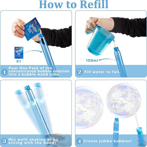 JOYIN 45 Packs Big Bubble Wand Set with Concentrated Solution Refills, 14.6" 9 Colors Giant Bubble Wands for Summer Toy Party Favors Kids Birthday Pool Indoor and Outdoor Activities in Kuwait