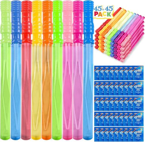 JOYIN 45 Packs Big Bubble Wand Set with Concentrated Solution Refills, 14.6" 9 Colors Giant Bubble Wands for Summer Toy Party Favors Kids Birthday Pool Indoor and Outdoor Activities in Kuwait