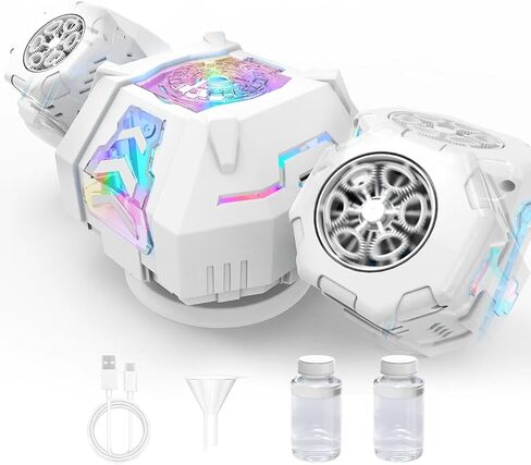 Rechargeable Dual-Nozzle Bubble Machine, 360° Auto Rotation Bubble Blower with Remote Control & RGB Lights, 30k Bubbles/Min, USB-C Bubble Maker for Kids Toddlers Parties Wedding Outdoor Birthday Gift in Saudi Arabia