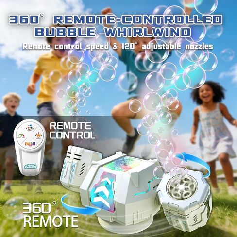Rechargeable Dual-Nozzle Bubble Machine, 360° Auto Rotation Bubble Blower with Remote Control & RGB Lights, 30k Bubbles/Min, USB-C Bubble Maker for Kids Toddlers Parties Wedding Outdoor Birthday Gift in Saudi Arabia