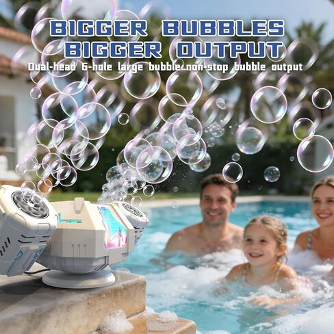 Rechargeable Dual-Nozzle Bubble Machine, 360° Auto Rotation Bubble Blower with Remote Control & RGB Lights, 30k Bubbles/Min, USB-C Bubble Maker for Kids Toddlers Parties Wedding Outdoor Birthday Gift in Saudi Arabia