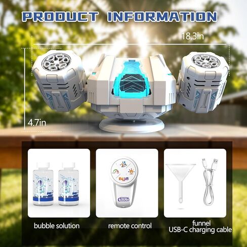 Rechargeable Dual-Nozzle Bubble Machine, 360° Auto Rotation Bubble Blower with Remote Control & RGB Lights, 30k Bubbles/Min, USB-C Bubble Maker for Kids Toddlers Parties Wedding Outdoor Birthday Gift in Saudi Arabia
