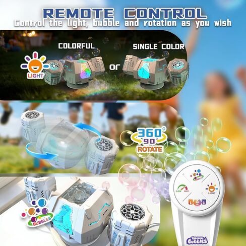 Rechargeable Dual-Nozzle Bubble Machine, 360° Auto Rotation Bubble Blower with Remote Control & RGB Lights, 30k Bubbles/Min, USB-C Bubble Maker for Kids Toddlers Parties Wedding Outdoor Birthday Gift in Saudi Arabia