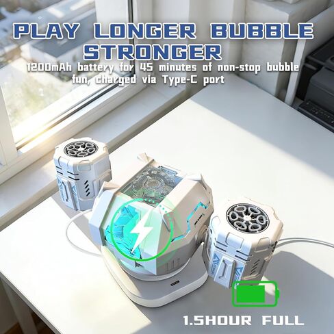 Rechargeable Dual-Nozzle Bubble Machine, 360° Auto Rotation Bubble Blower with Remote Control & RGB Lights, 30k Bubbles/Min, USB-C Bubble Maker for Kids Toddlers Parties Wedding Outdoor Birthday Gift in Saudi Arabia