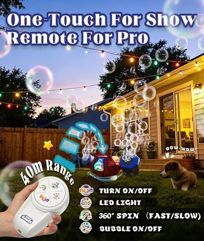 Bubble Machine - Auto 360° Rotation, Remote Control(65-131ft), 9Colors RGB Lights, 40000+ Bubbles, 1200mAh USB-C Rechargeable - Gift Toys for Kids, Toddler, Boys, Girls, Parties, Birthday, Wedding in Saudi Arabia