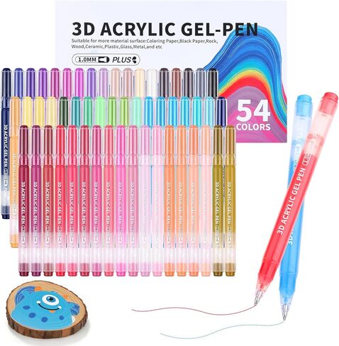 KEMYR 3D Acrylic Gel Pens,54 Colors Plus Inks Acrylic Paint Markers With 1.0 mm Bullet Tip Point, Acrylic Paint Pens for Black Paper,Rock Painting, Glass, Wood, Fabric,Cards,Scrapbook,DIY Art Crafts in Saudi Arabia