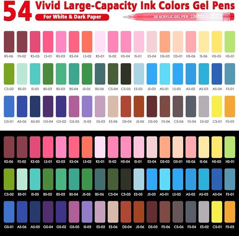 KEMYR 3D Acrylic Gel Pens,54 Colors Plus Inks Acrylic Paint Markers With 1.0 mm Bullet Tip Point, Acrylic Paint Pens for Black Paper,Rock Painting, Glass, Wood, Fabric,Cards,Scrapbook,DIY Art Crafts in Saudi Arabia