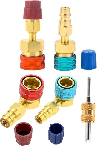 4 PCS R1234yf Adapter Kit, R1234yf to R134a Quick Coupler, 90° & Straight High/Low Side Connector Conversion Set for for Car Air Conditioning Refrigerant HVAC Recharging in Kuwait
