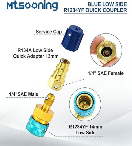 4 PCS R1234yf Adapter Kit, R1234yf to R134a Quick Coupler, 90° & Straight High/Low Side Connector Conversion Set for for Car Air Conditioning Refrigerant HVAC Recharging in Kuwait