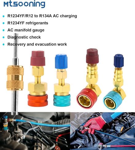 4 PCS R1234yf Adapter Kit, R1234yf to R134a Quick Coupler, 90° & Straight High/Low Side Connector Conversion Set for for Car Air Conditioning Refrigerant HVAC Recharging in Kuwait