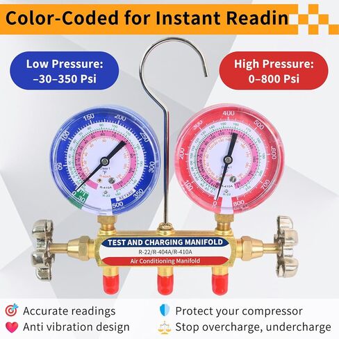 42201 مجموعة قياس متعددة، 3-1/8 بوصة (80 مم) مقاييس مضادة للاهتزاز، خراطيم 60 بوصة Y/R/B مع صمامات كروية مدمجة، تركيبات 1/4 بوصة، 2 صمام، 6 سدادات غبار، لاختبار HVAC وشحن R-22، R-404A، R-410A in Kuwait