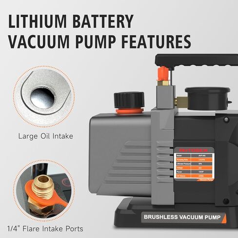 مضخة فراغ لاسلكية مع مقياس الضغط، 3.5CFM 20V بطارية ليثيوم DC مرحلة واحدة، 5Pa Ultimate Vacuum، 1/4HP محرك بدون فرش لمكيف الهواء المبرد HVAC in Kuwait