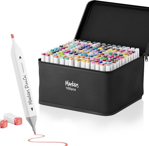 RUN HELIX Alcohol Markers, 80 Colors Dual Tip Markers Broad Brush Tip and Fine Tip, Marker for Coloring Drawing Painting Art, Alcohol Marker Set with Case for Adults(White Barrel) in Kuwait