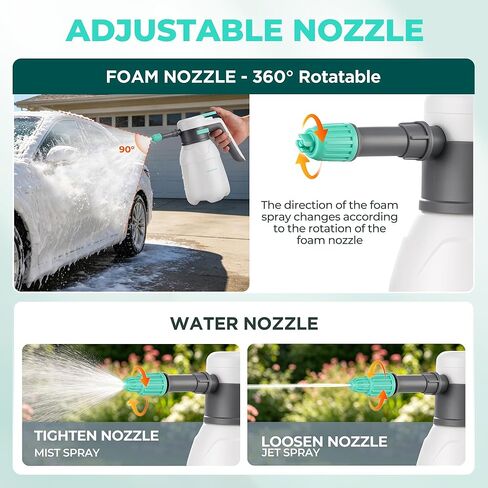 HAUSHOF 61 fl oz Electric Foam Sprayer, USB Rechargeable with 11 fl oz Car Wash Liquid, Cordless Automatic Pressurized Foam Sprayer for Car Washing, Auto Detailing, Home & Garden in Saudi Arabia