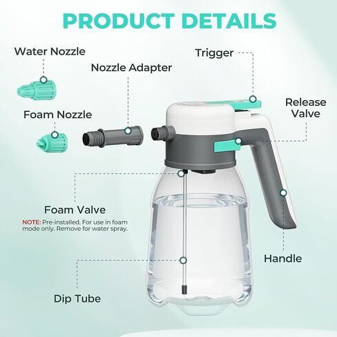 HAUSHOF 61 fl oz Electric Foam Sprayer, USB Rechargeable with 11 fl oz Car Wash Liquid, Cordless Automatic Pressurized Foam Sprayer for Car Washing, Auto Detailing, Home & Garden in Saudi Arabia