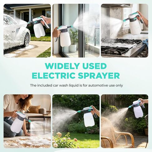 HAUSHOF 61 fl oz Electric Foam Sprayer, USB Rechargeable with 11 fl oz Car Wash Liquid, Cordless Automatic Pressurized Foam Sprayer for Car Washing, Auto Detailing, Home & Garden in Saudi Arabia