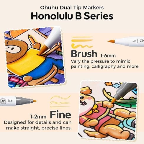 أقلام تحديد كحول من Ohuhu Honolulu B 48 لونًا مع كتاب تلوين، وفرشاة معتمدة من AP وعلامات فنية رفيعة مزدوجة الرأس قابلة لإعادة الملء للتلوين للبالغين، والتوضيح، وهدية تخفيف التوتر للفنانين in Kuwait
