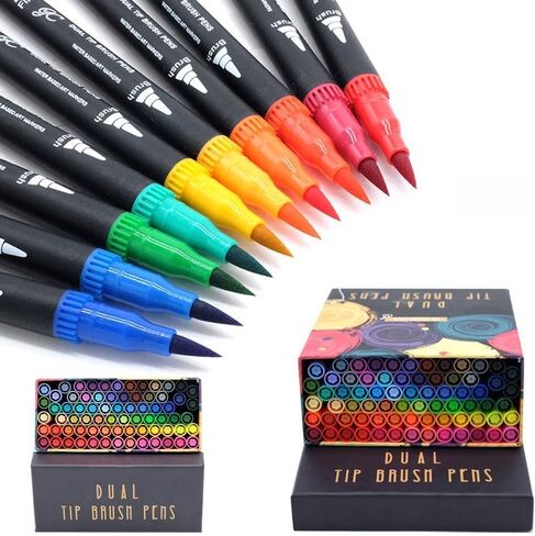 72 Colors Dual Tip Brush Pen Markers Set | Flexible Brush & Fine Point Art Markers for Adult Coloring, Calligraphy, Hand Lettering，Illustration, Sketching | Gift Box in Kuwait
