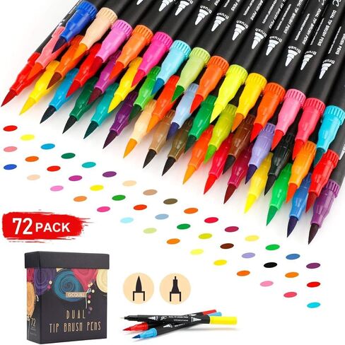 72 Colors Dual Tip Brush Pen Markers Set | Flexible Brush & Fine Point Art Markers for Adult Coloring, Calligraphy, Hand Lettering，Illustration, Sketching | Gift Box in Kuwait