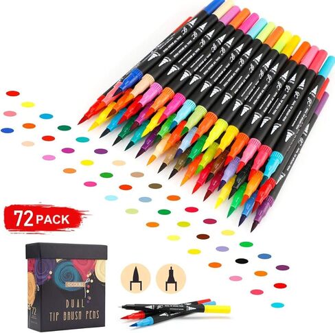 72 Colors Dual Tip Brush Pen Markers Set | Flexible Brush & Fine Point Art Markers for Adult Coloring, Calligraphy, Hand Lettering，Illustration, Sketching | Gift Box in Kuwait