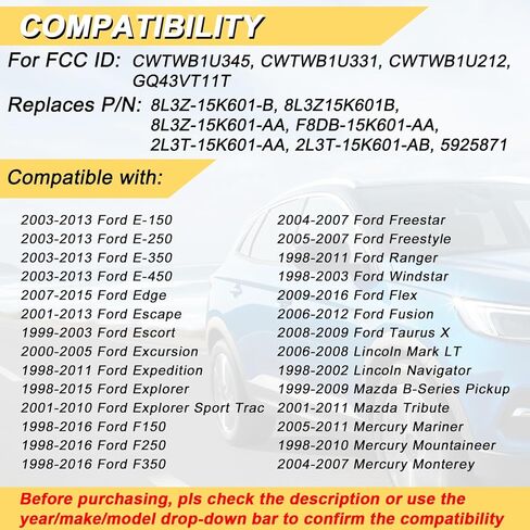 Vurkcy Key Fob Replacement for Ford F150 F-Series E-Series Escape Expedition Explorer Lincoln Navigator Mercury Mariner Car Keyless Entry Remote Control, CWTWB1U331 CWTWB1U345, 3 Btn in Kuwait