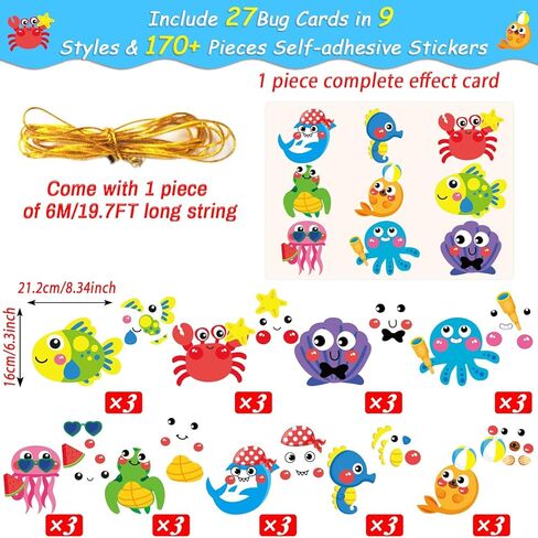 Qyeahkj 27 Sets Summer Under the Sea Craft Kits Kids DIY Ocean Sea Animal Craft Preschool Art Craft Project, Make Your Own Ocean Animal Bulk Set for Home Classroom Day-Care Game Activities in Kuwait