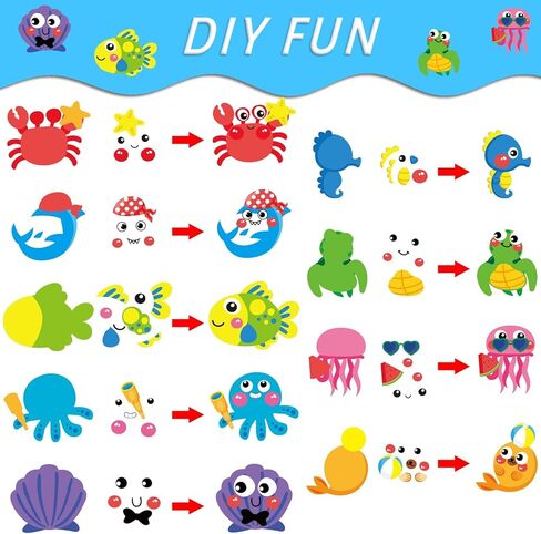 Qyeahkj 27 Sets Summer Under the Sea Craft Kits Kids DIY Ocean Sea Animal Craft Preschool Art Craft Project, Make Your Own Ocean Animal Bulk Set for Home Classroom Day-Care Game Activities in Kuwait