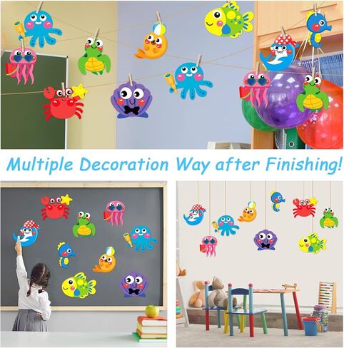 Qyeahkj 27 Sets Summer Under the Sea Craft Kits Kids DIY Ocean Sea Animal Craft Preschool Art Craft Project, Make Your Own Ocean Animal Bulk Set for Home Classroom Day-Care Game Activities in Kuwait