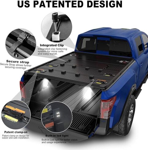 غطاء تونيو رباعي الطي من OSIAS لسيارة Ford F-150 بطول 5.5 قدم طراز 2015-2026 - غطاء سرير شاحنة من الألومنيوم مقاوم للماء مع ضوء LED، أسود لامع شديد التحمل in Kuwait