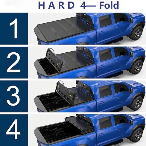 غطاء تونيو رباعي الطي من OSIAS لسيارة Ford F-150 بطول 5.5 قدم طراز 2015-2026 - غطاء سرير شاحنة من الألومنيوم مقاوم للماء مع ضوء LED، أسود لامع شديد التحمل in Kuwait