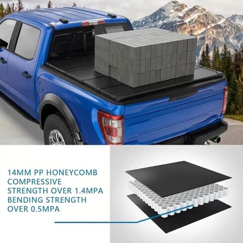 غطاء تونيو رباعي الطي من OSIAS لسيارة Ford F-150 بطول 5.5 قدم طراز 2015-2026 - غطاء سرير شاحنة من الألومنيوم مقاوم للماء مع ضوء LED، أسود لامع شديد التحمل in Kuwait