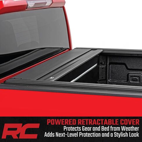 Rough Country Powered Retractable Bed Cover for Chevy Silverado & GMC Sierra 1500 (2019-2026) - Fits 5'10 Bed - Electric Aluminum Tonneau Cover with Key Fob Control in Kuwait