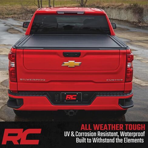 Rough Country Powered Retractable Bed Cover for Chevy Silverado & GMC Sierra 1500 (2019-2026) - Fits 5'10 Bed - Electric Aluminum Tonneau Cover with Key Fob Control in Kuwait