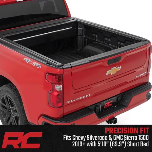 Rough Country Powered Retractable Bed Cover for Chevy Silverado & GMC Sierra 1500 (2019-2026) - Fits 5'10 Bed - Electric Aluminum Tonneau Cover with Key Fob Control in Kuwait