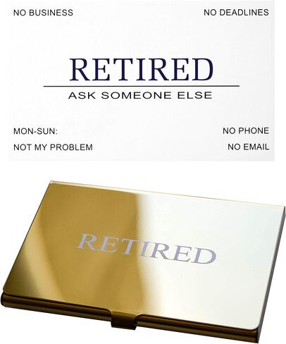 RXBC2011 Retired Business Cards Funny Retirement Gift (Pack of 50 White Cards/With Gold Mirror Stainless Steel Case) For Retired Men Women Coworkers Employees Boss Friend Colleague in Kuwait