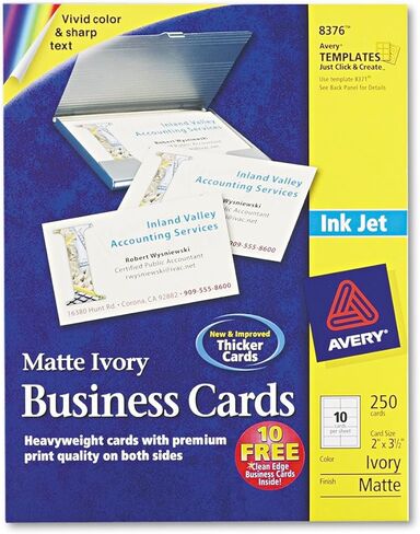 Avery 8376 بطاقات العمل، النافثة للحبر، غير لامعة، 2 بوصة × 3-1/2 بوصة، 250/PK، عاجي in Kuwait