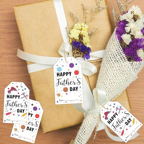 50 قطعة من بطاقات عيد الأب السعيد - بطاقات هدايا مقاس 2.1 × 3.5 بوصة لعيد الأب مع سلسلة - ملصقات هدايا ملونة لصناديق الهدايا، وزجاجة بيرة، ومستلزمات تغليف هدايا الحفلات اليدوية - A04 in Kuwait