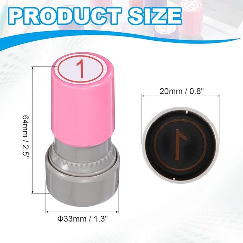 PATIKIL Self Inking Number Stamps, 20mm Numeral with Ring 1 Digital Stamps with Refill Red Ink for Notebook Scrapbooking DIY Craft Price Marking Math Learning Office Use, Pink Shell in Kuwait