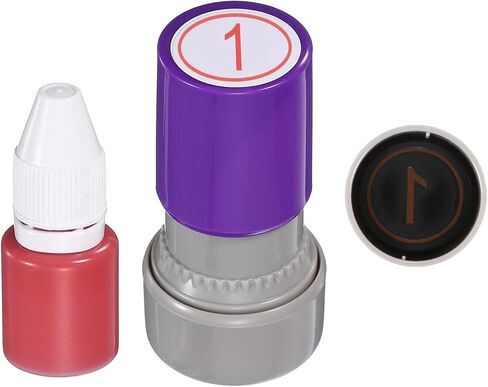PATIKIL Self Inking Number Stamps, 20mm Numeral with Ring 1 Digital Stamps with Refill Red Ink for Notebook Scrapbooking DIY Craft Price Marking Math Learning Office Use, Pink Shell in Kuwait