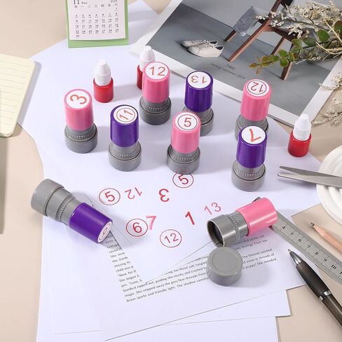 PATIKIL Self Inking Number Stamps, 20mm Numeral with Ring 1 Digital Stamps with Refill Red Ink for Notebook Scrapbooking DIY Craft Price Marking Math Learning Office Use, Pink Shell in Kuwait