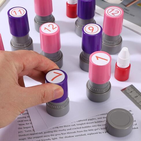 PATIKIL Self Inking Number Stamps, 20mm Numeral with Ring 1 Digital Stamps with Refill Red Ink for Notebook Scrapbooking DIY Craft Price Marking Math Learning Office Use, Pink Shell in Kuwait