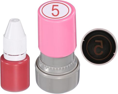 PATIKIL Self Inking Number Stamps, 20mm Numeral with Ring 1 Digital Stamps with Refill Red Ink for Notebook Scrapbooking DIY Craft Price Marking Math Learning Office Use, Pink Shell in Kuwait