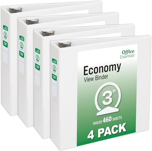 3 مجلدات حلقية من Office Essentials Economy View، 3 حلقات دائرية، عمود فقري 3.5 بوصة، سعة 460 ورقة، مجلدات بيضاء (4 عبوات من 03148) in Kuwait