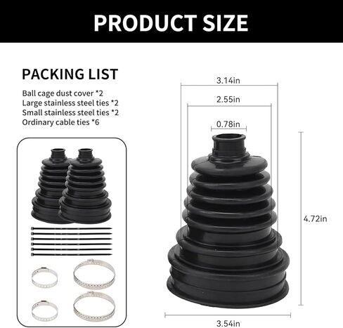 2PCS CV Boot with 4 Stainless Steel Clamps & 6 Cable Ties,Waterproof & Dustproof CV Axle Boot Repair Kit for Protect Axle,Universal CV Joint Boot Fits for Most Cars (Black) in Saudi Arabia